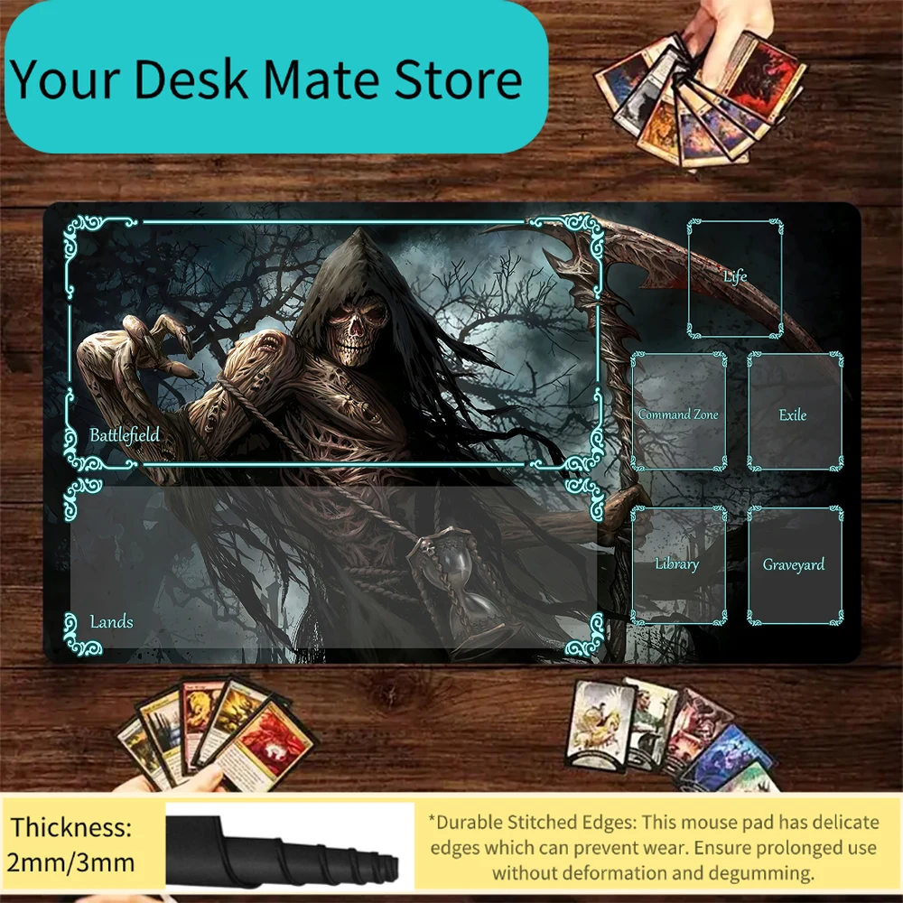 

Игровой коврик для MTG TCG с полной разметкой игровых зон (Зона командования/Зона изгнания/Поле битвы/Земли/Библиотека/Гробница), противоскользящий и прочный.