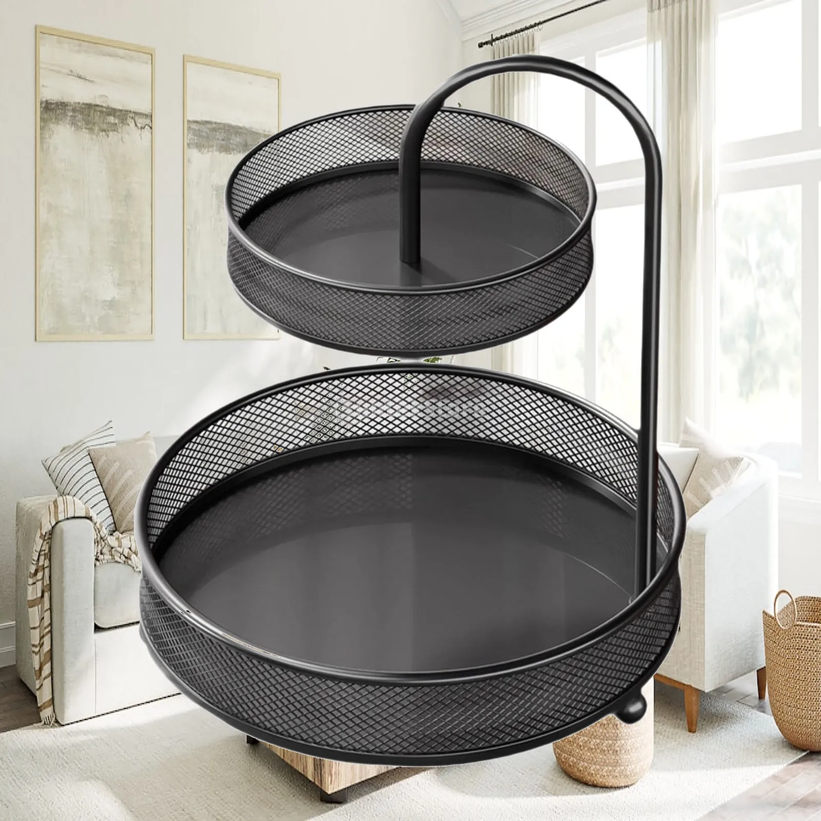

Freestanding Fruit Vegetable Bread Snack Basket Bowl for Home Decor Two Tier Countertop Storage Solution
