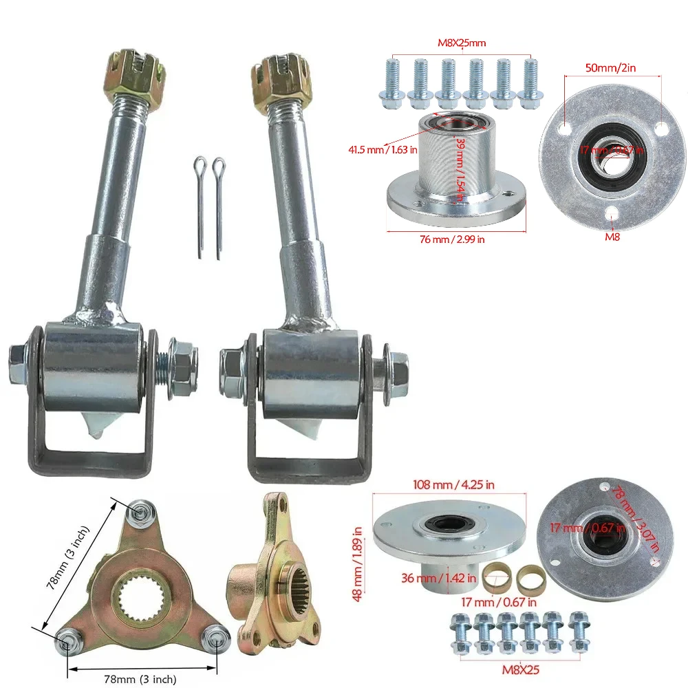 Not a set 17mm Left& Right Front Steering Knuckle Spindl / 23T Wheel Hub for 5'' 6'' Go Kart Quad Trike ATV Buggy Quad