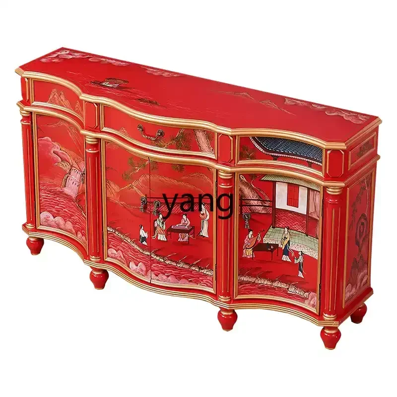 

LH Guochao China Red Villa Home Decoration Cabinet Palace Hand Painted Gold Porch Side Cabinet