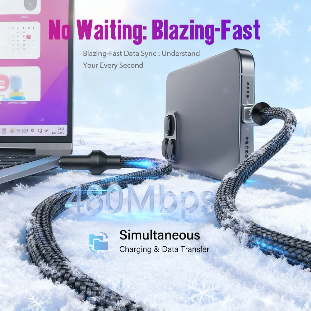 3A 60W USBA إلى النوع C كابل شحن سريع للغاية سلك بيانات نايلون لشاومي POCO سامسونج مع كابل شاشة ديجيتال Led