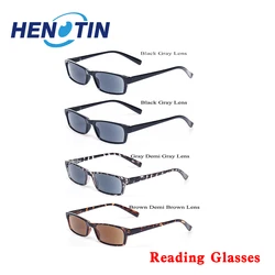 Henotin Fashion Sunglasses Reading Glasses Spring Hinge  Men and Women Large Rectangular Frame Reader