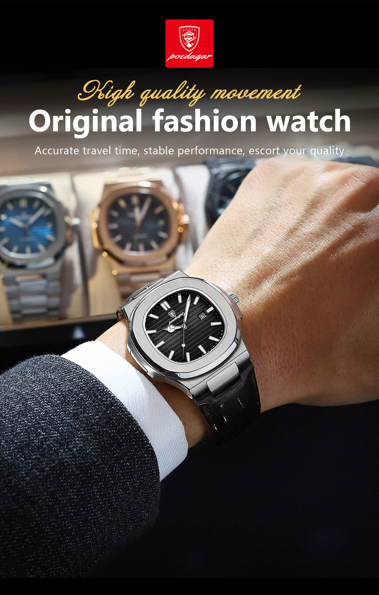 POEDAGAR Top Platz Mann Uhr Datum Wasserdicht Leucht Luxus Männer Armbanduhr Hohe Qualität Leder herren Quarz Uhren + Box reloj – Detail 13
