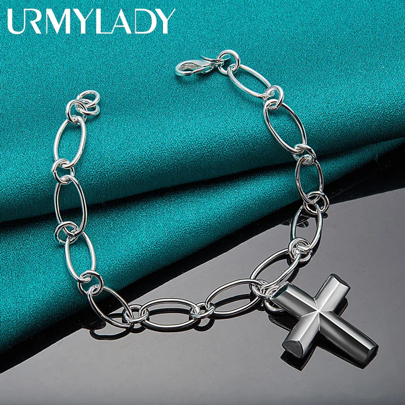 

URMYLADY 925 Sterling Silver Cross Pendant Bracelet For Women Fashion Wedding Party Gift Charm Jewelry