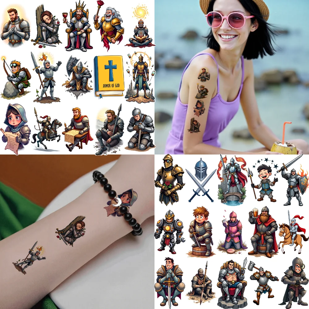 

54 шт. Временные татуировки-наклейки, водонепроницаемые, долговечные, с иллюстрациями рыцарей