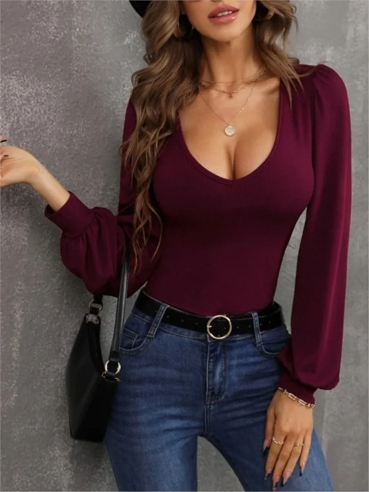 Casual U Neck Long Sleeve Shirt Blouse Office Lady Spring Autumn Fashion Elegant Solid Shirts For Women 2023 Blusas Female Tops