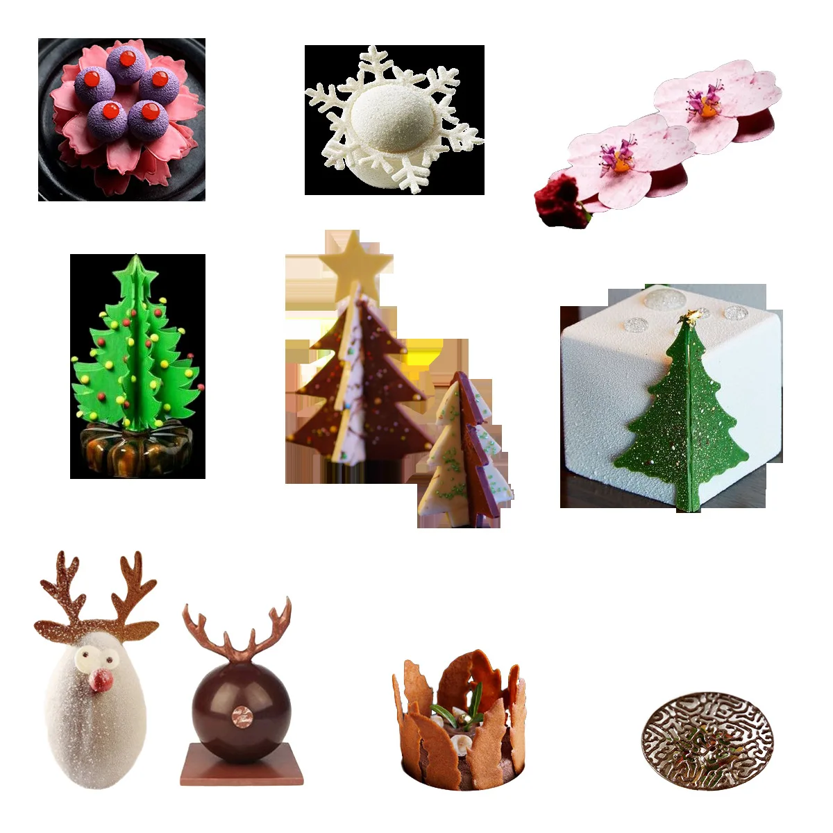 Christmas Decoration Christmas Tree Snowflake Deer Horn Design Cake Molds Sugar Craft Silicone Pad Chocolate Fondant Lace Mat