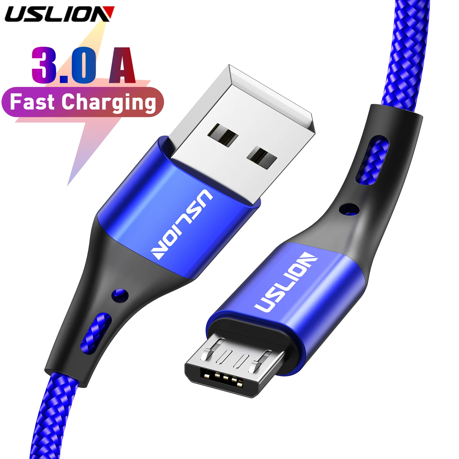 USLION 3A Kabel Micro USB do szybkiego ładowania Samsung Xiaomi Huawei Realme OPPO Android Telefon komórkowy Przewód USB do transmisji danych 0,5/1/2/3M
