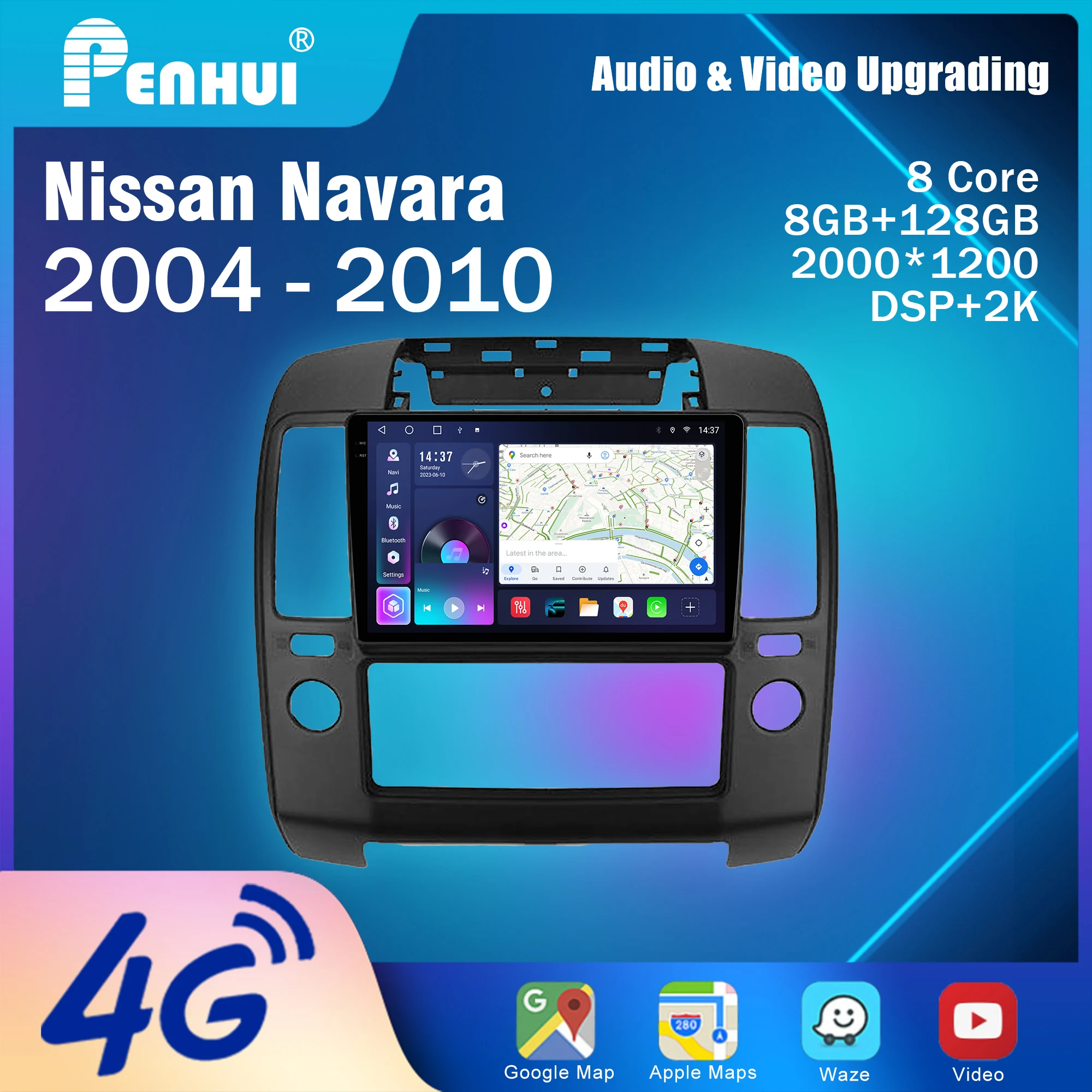Penhui Android Car DVD Player 2 Din for Nissan Navara 2004 - 2010 Multimedia Screen with DSP, Bluetooth, Audio & CarPlay