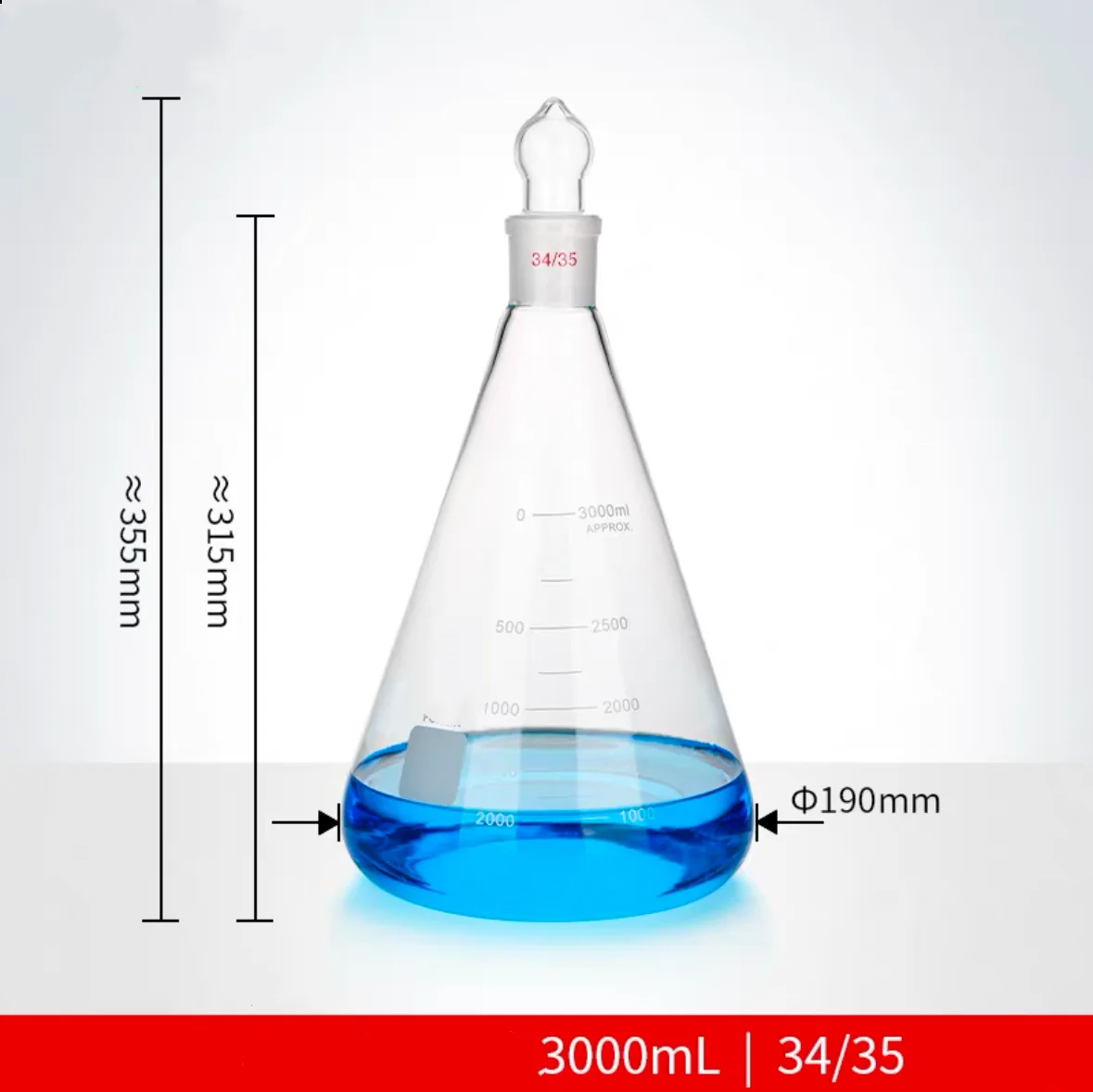 3000 ミリリットルジョイント 24/29 29/32 34/35 ロジンフラスコ研削ガラスストッパーマークロジンメスフラスコ三角フラスコ