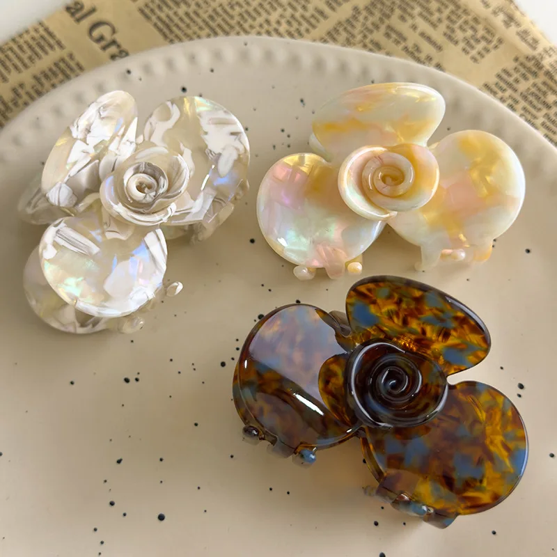

DS 6.8CM Camellia Flower Acetate Hair Claw Sweet Elegant Claw Clips French Style Hair Clips INS Hair Accessories for Women Girls