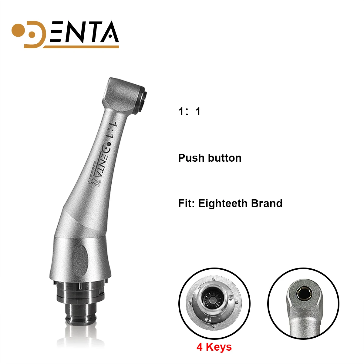 4 keys 1:1 Contra Angle enlager head for root canal endo motor Handpiece  360° Rotating Push Button Fit for Eighteeth