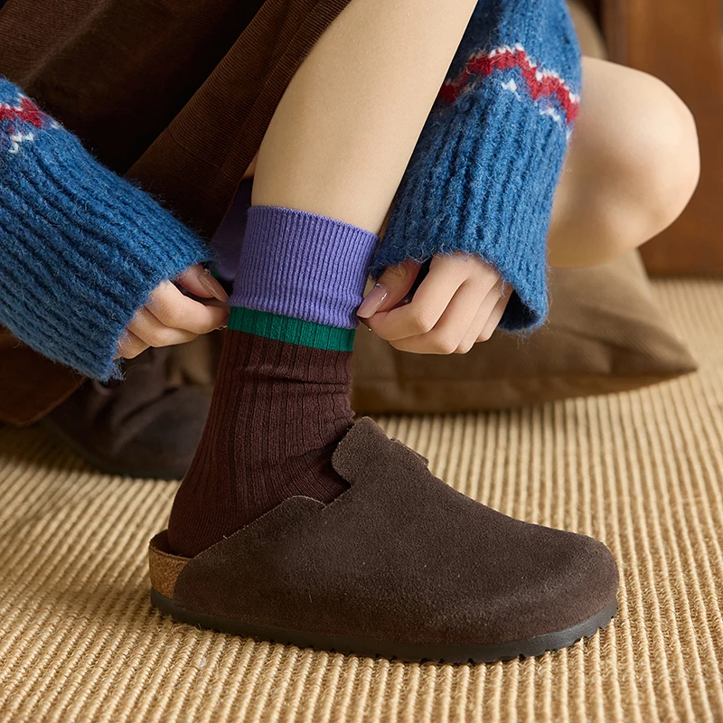 Retro Socks For Women New Mixed-color Casual Fashion Crew Socks Female Breathable Cotton Daily Korean Style Loose Socks Comfort