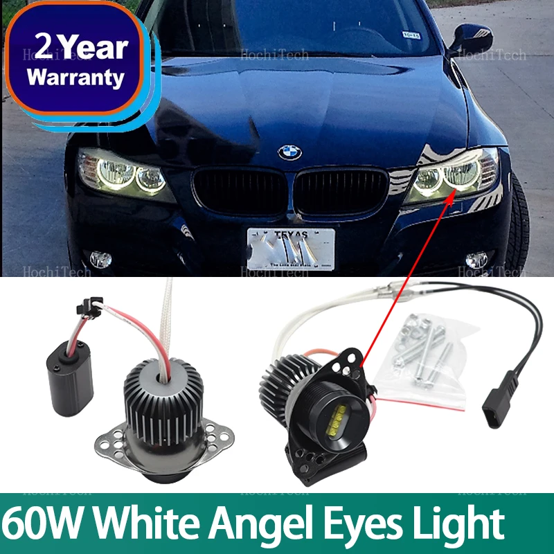 

60W LED Angel Eye Halo Ring Marker Side Light White LED Bulb Car Headlight for BMW 3 series E90 E91 LCI Halogen 09-11