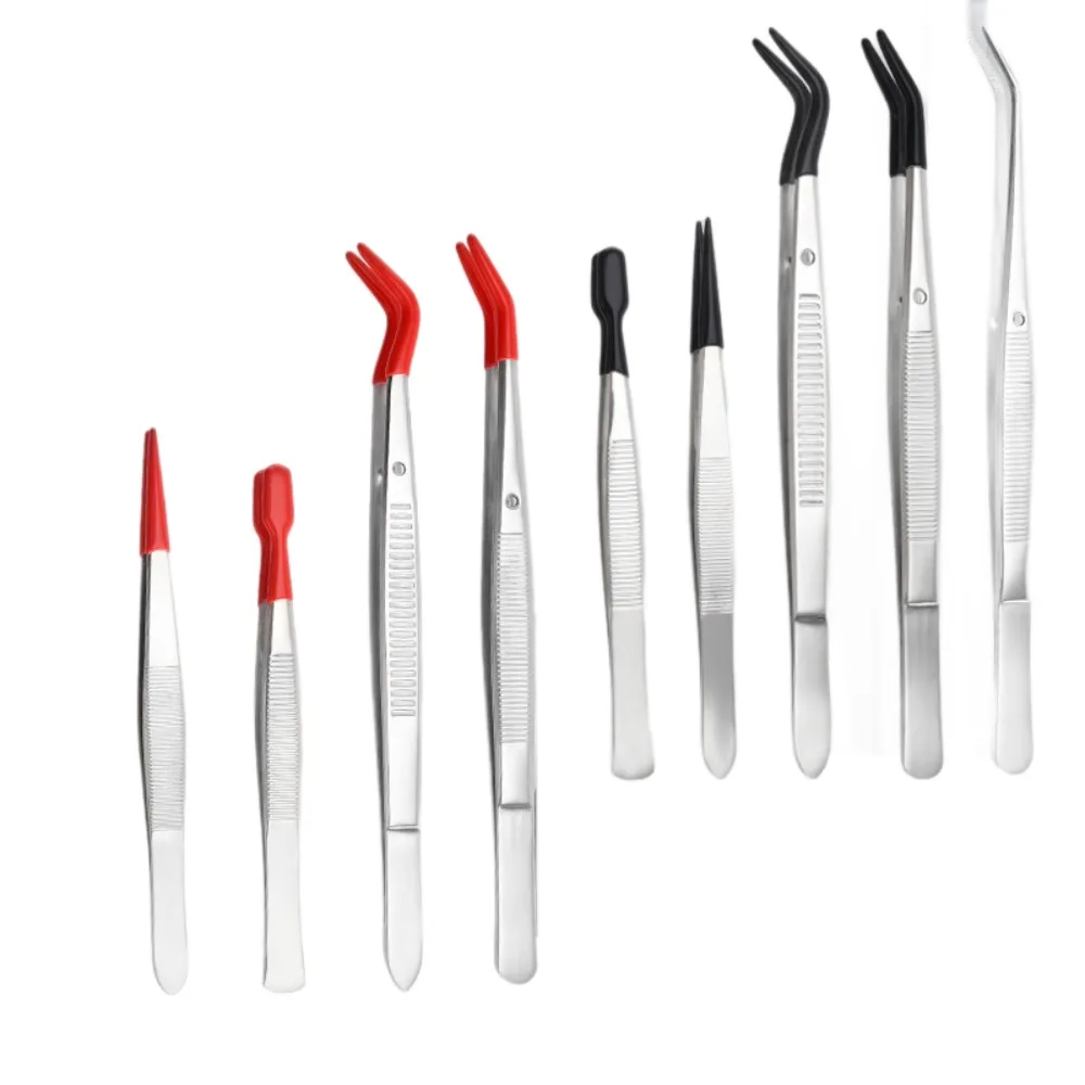 1/4 個のピンセット、ゴムチップ付きピンセット、ゴム、PVC、シリコンコーティング、傷つけない、平先、曲がった先、先端付きピンセット