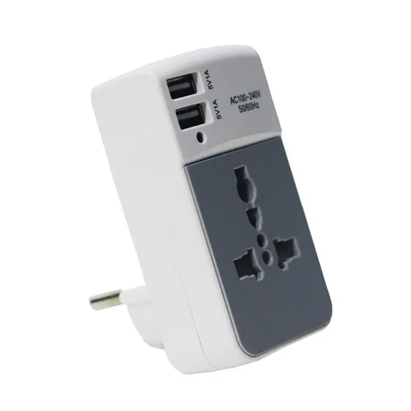 Dual USB Input Travel Type Universal Multi Plug Adapter