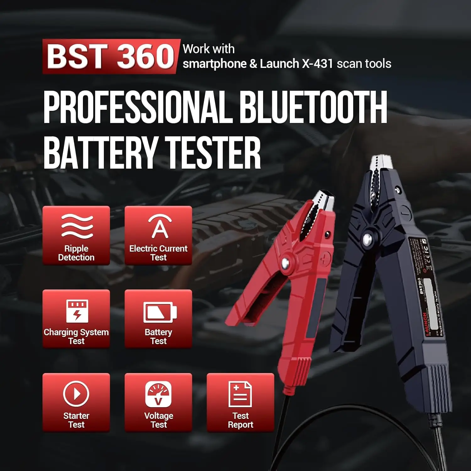 2026 Launch Upgraded BST360 6V 12V Car Battery Tester Bluetooth Charging Cranking System Analyzer for Android iPhone Launch X431