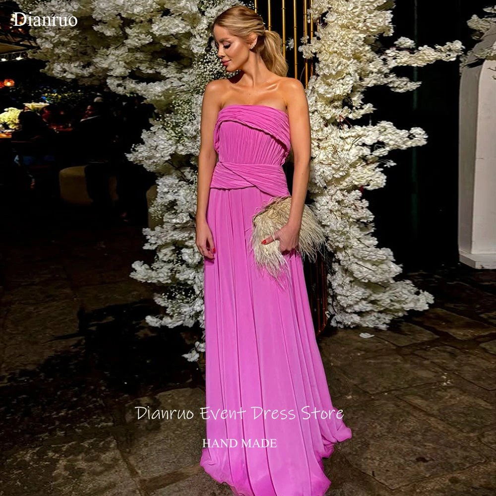 Dianruo Ruched Chiffon Evening Dresses Maxi Backless Robes De Soirée A Line Romantic Vestidos De Fiesta Elegantes Customized