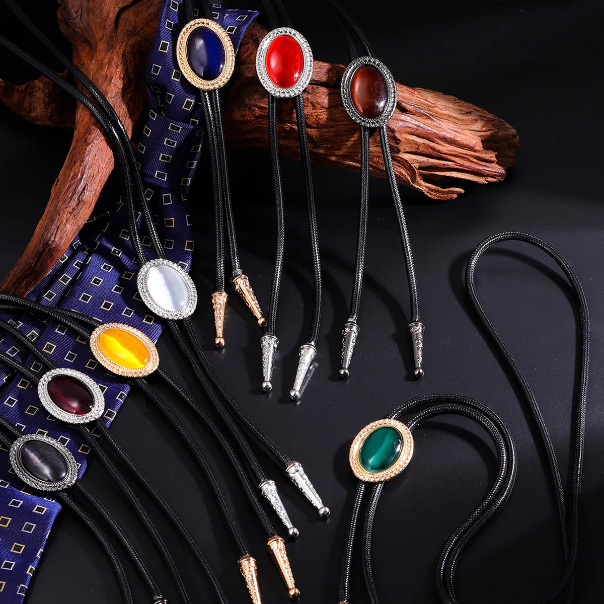 

Vintage Bolo Ties Bow-Tie Oval Semi-Precious Stones Tie BOLOTIE Men's Casual Shirt Fashion Clothing Accessories Jewelry Gifts