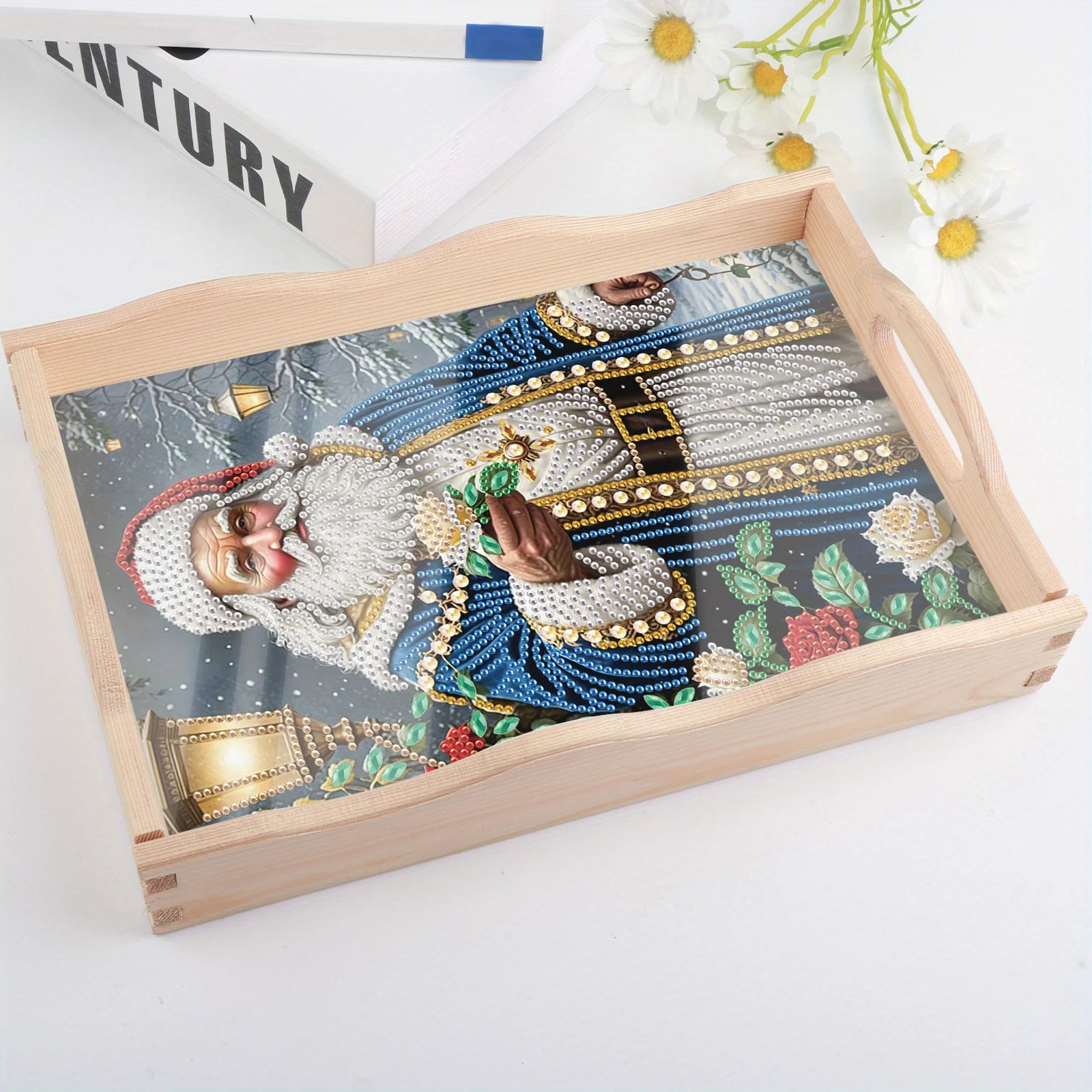 

Diamond Art Painting Tray with Handle kits for Adults,Santa Claus DIY Diamond Art Dinner Storage Plate Craft Handmade decor Gift