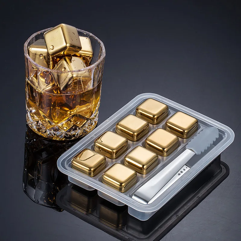 Whiskey Stones 8 Pack,Reusable Stainless Steel Ice Cubes, Suitable for Whiskey, Vodka, Liqueurs, Wine, Beverage Juice or Soda