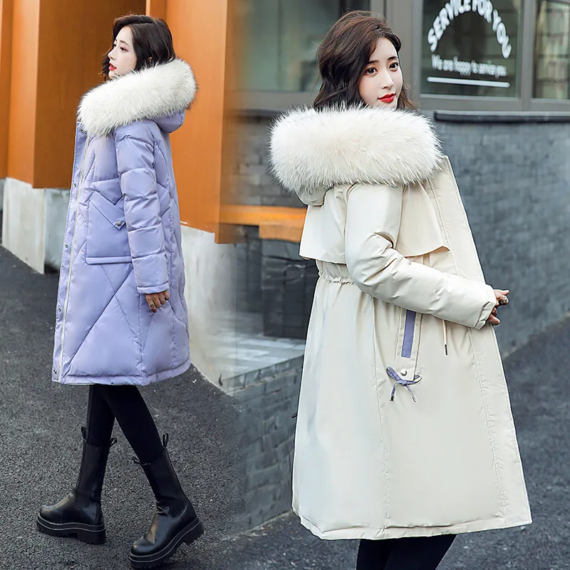 

New Winter Jacket Women Reversible Contrast Color Parker Thick Warm Down Cotton Jacket Hooded Long Basic Coat Female Outerwear