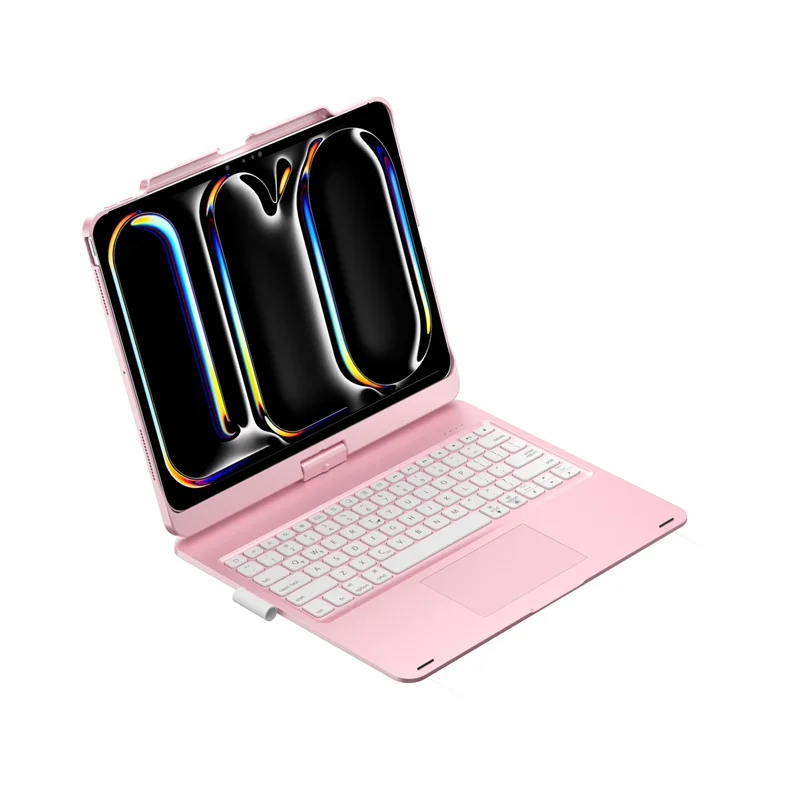 Adequado para 2024 ipad m4 pro/air 13 polegadas/ipad pro 12.9 polegadas (2022/2021/2020/2018) rotação de 360 graus 7 cores backlight touchpad bt caso de teclado sem fio