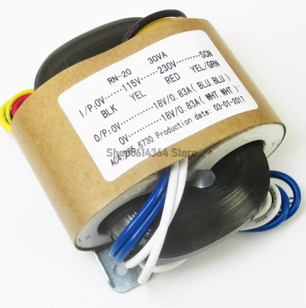 30W 30VA Primary Input 0-115-230V-SCN Secondary Output Double 18V-18V R-core Transformer Audiophile 4 Wires