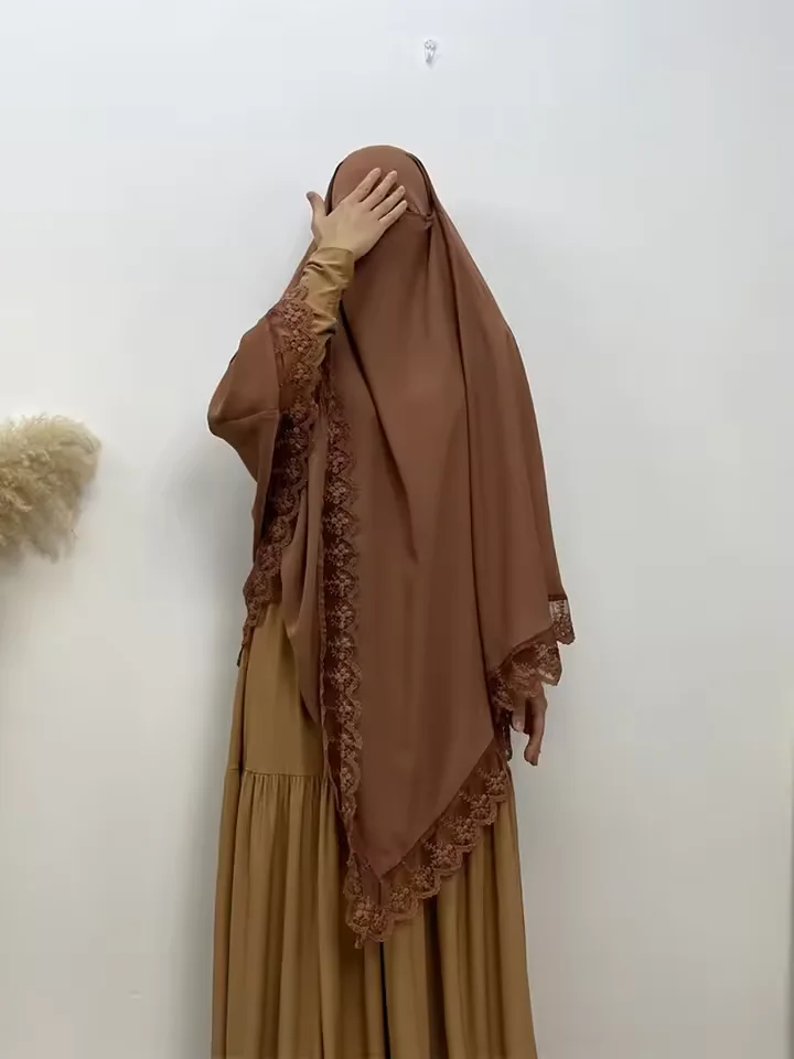 

Eid Khimar Lace Long Scarf Muslim Women Prayer Hijab Niqab Nikab Burqa Abaya Islam Clothing Headdress Djellaba Kebaya Jalabiya