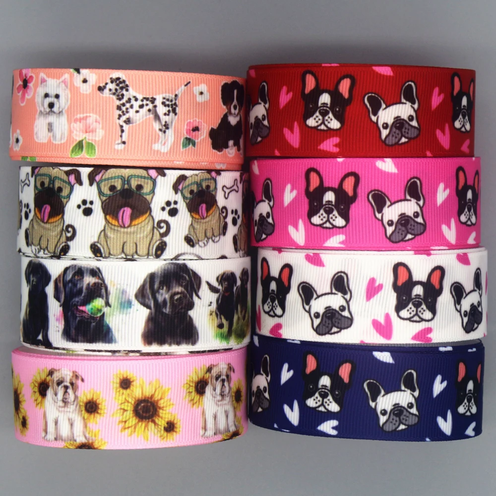 DHK 50yards Dog Printed Grosgrain Ribbon Accessories Material Headwear Decoration DIY Sewing Craft S2081