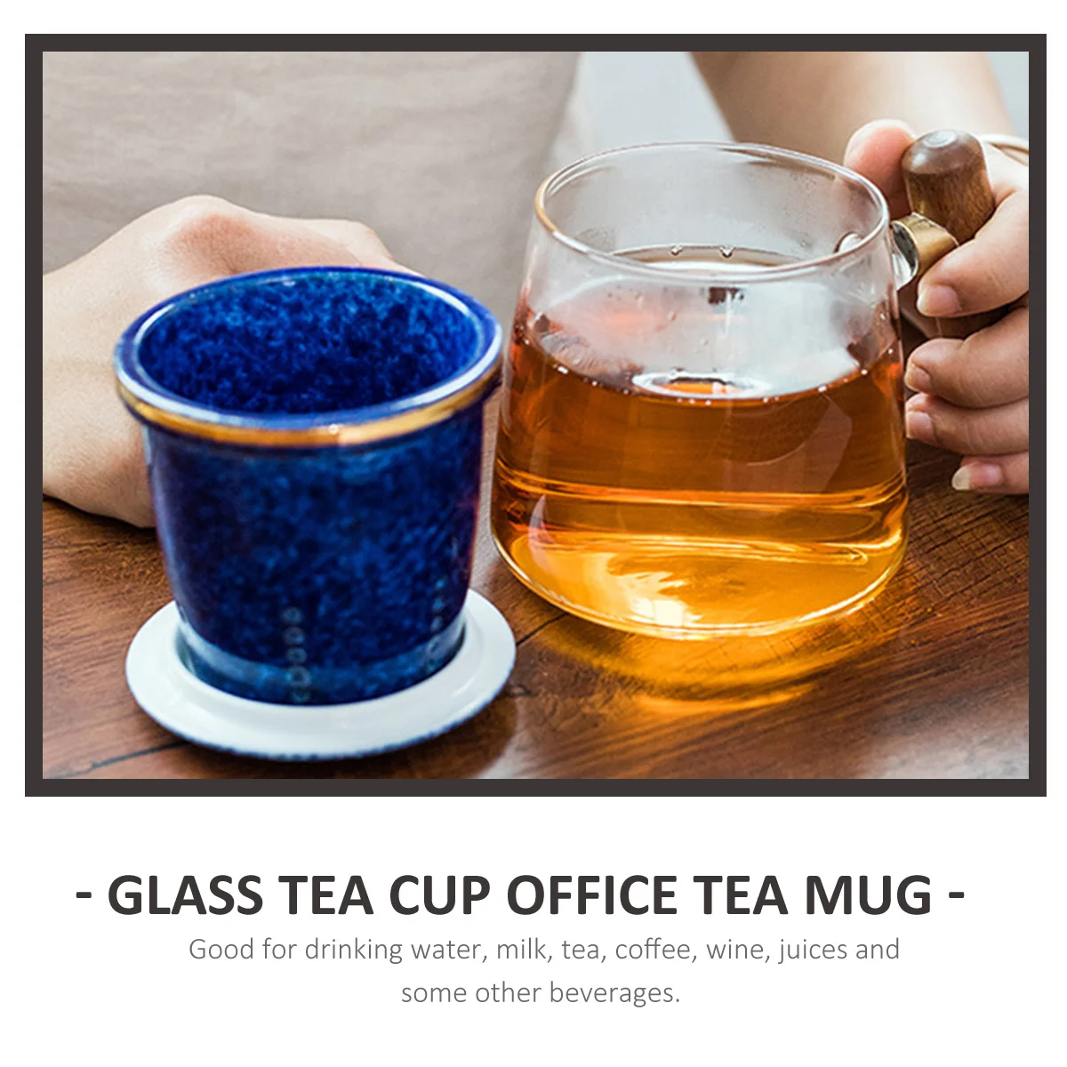

1Set Tea Cup Ceramic Infuser Wooden Handle Lidded Office Coffee Milk Water Cup 400ml Portable Office Tea Mug