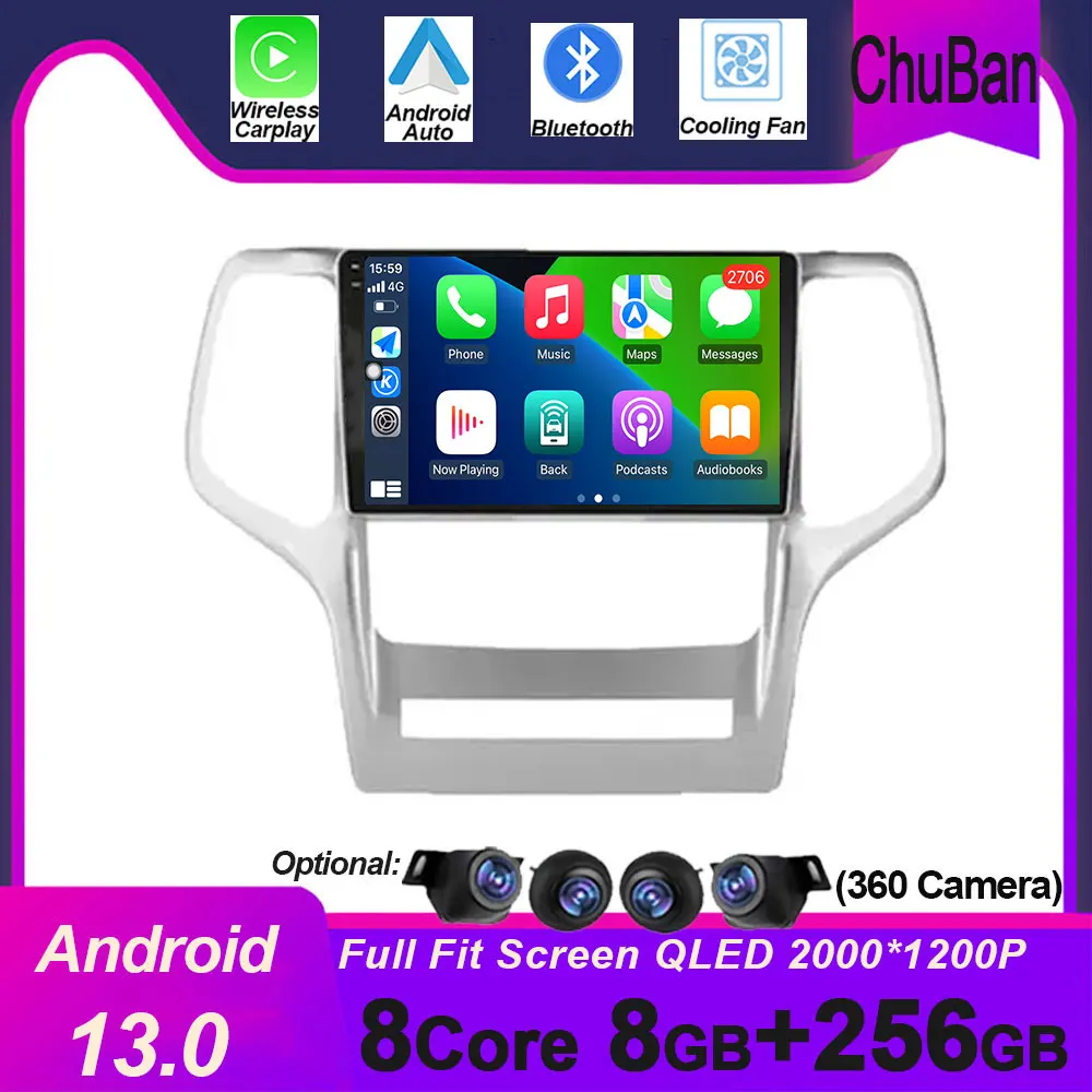 

Android 13 For Jeep Grand Cherokee 2008- 2013 QLED Screen Car Radio Multimedia Video Wireless Carplay Naviigation GPS 360 Camera