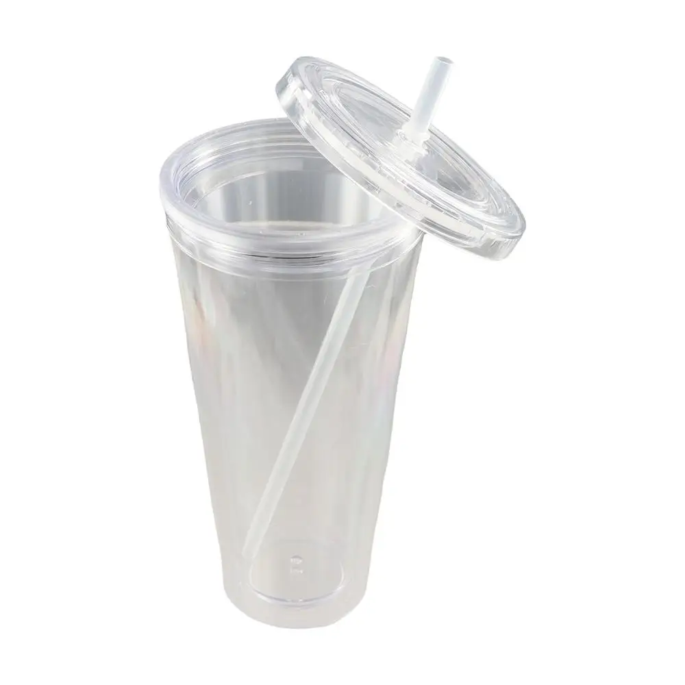 

Drinkware 350/450/650ml Clear Tumbler Double-Layer Transparent Water Bottle with Lid and Straw Plastic Iced Coffee Cup Milk