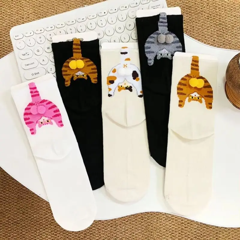 

Милые 3D кошачьи яйца с шариками, мультяшные носки, мягкие хлопковые носки средней длины, осенние и зимние теплые уникальные дизайнерские хлопковые забавные рождественские подарки