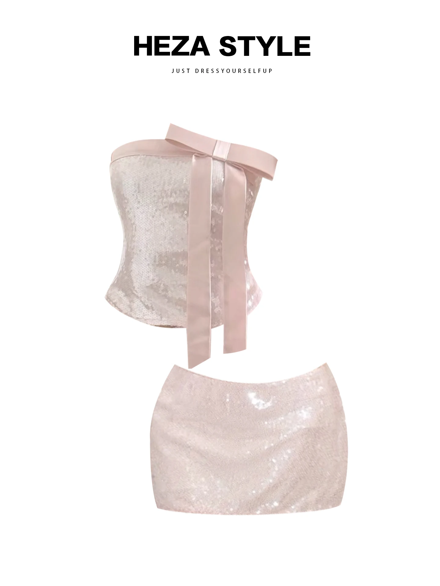 

Комплект из топа и юбки с завязками и поясом, женский комплект больших размеров, блестящая модная юбка