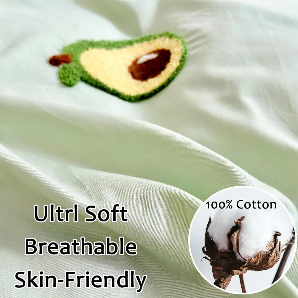 Bedding Sets All Seasons, Green 3D Embroidery, Soft Breathable Sweat-Absorbent, 100% Cotton Fabric, Easy To Use, Bed Sheet