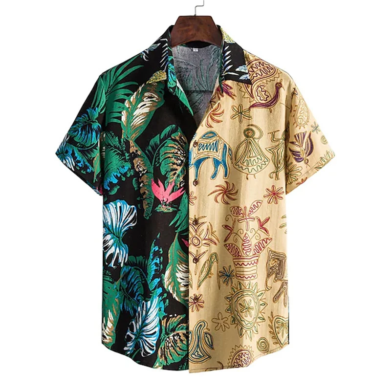 Men's Tropical Plant 3D Print Shirt Vacation Short Sleeve Button Lapel Hawaii Shirts Women Outdoor Party Beach Blouse Tee Tops