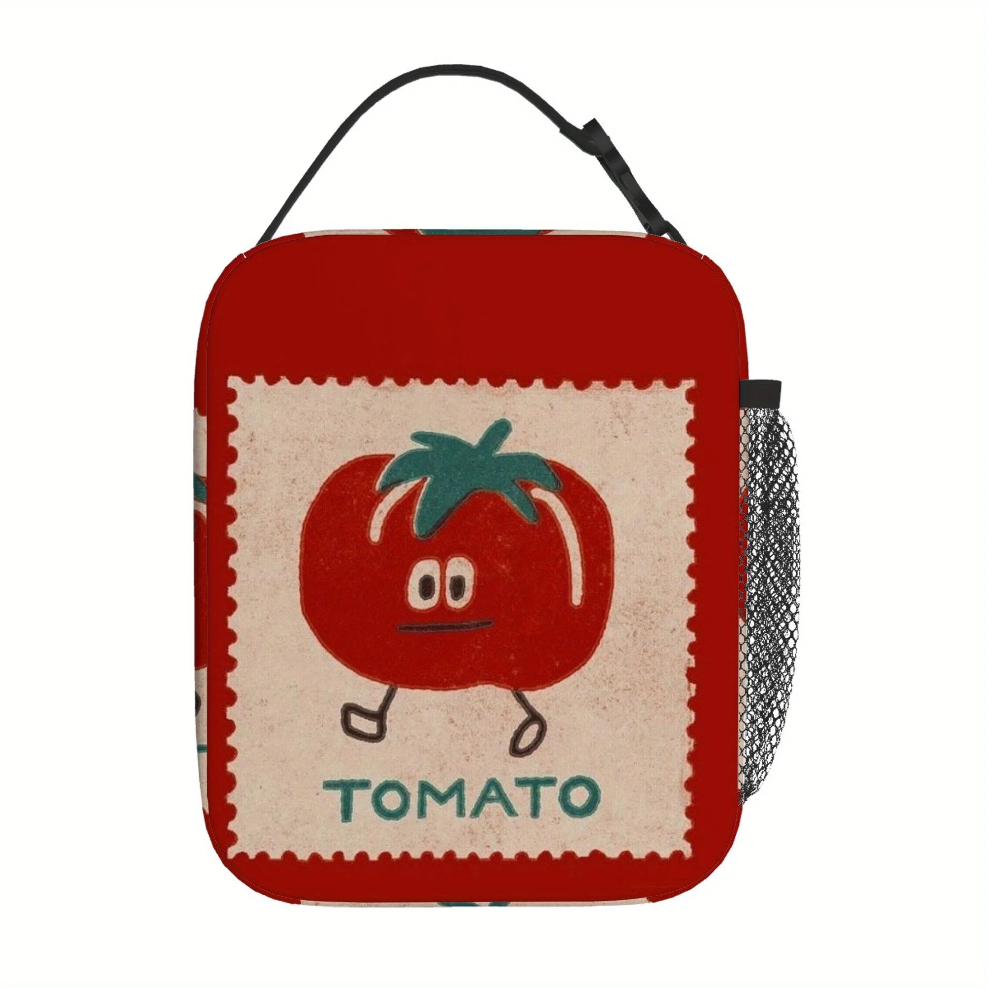 1pc Thermal Insulated Bag with Cute Tomato - Red Background, Non-Food Contact Thermal Insulation for Lunch