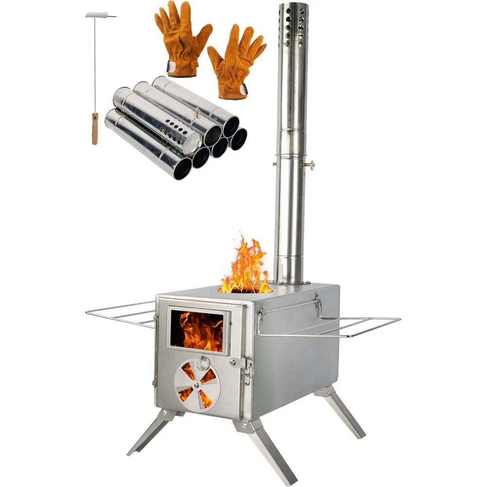 

LAMA 304 Stainless Steel Wood-Burning Stove with Stainless Steel Wall Chimney Pipes for Camping Tents and Shelters