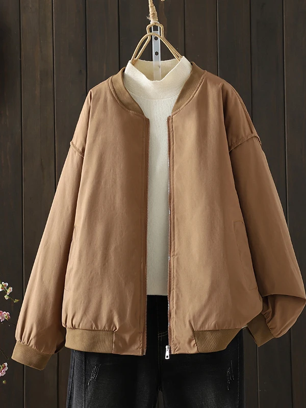 Casual Lightweight Zipper Cotton Baseball Jacket Women's Autumn Winter Warm Fashion Simple Short Outerwear Versatile Top