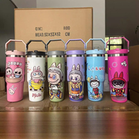 New Cartoon Cute Pattern Bingba Cup 30oz Car Cup 304 Stainless Steel Thermos Cup Single Drink Handle Cup Water Bottle