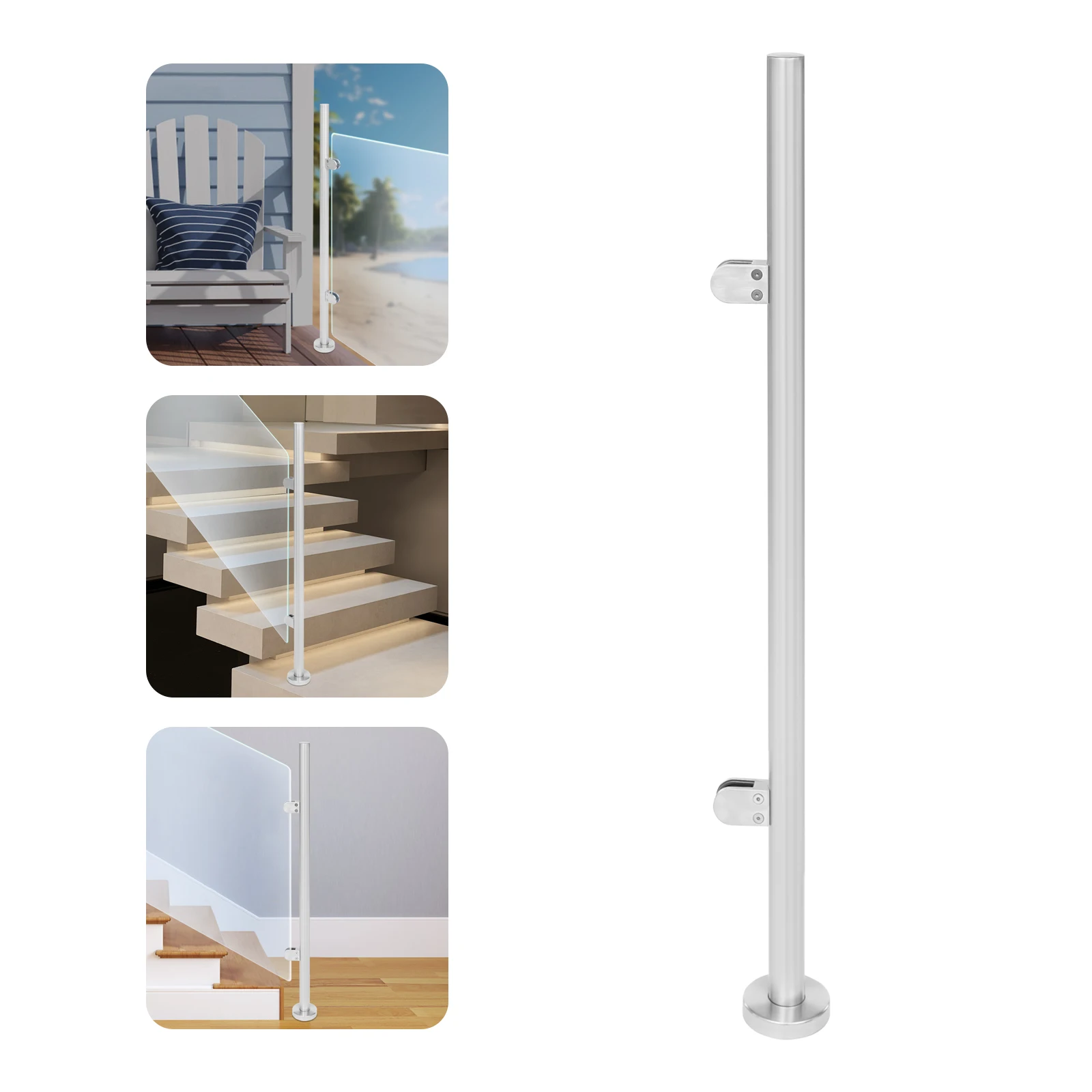Picture 3: NEW 110Cm Stainless Steel Railing Posts, with Thickened Base, 80Kg, Pool Railing, Suitable for Balcony, Staircase, Swimming Pool
