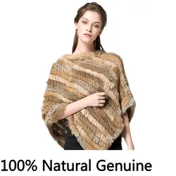 Poncho en fourrure naturelle véritable pour femme, manteau en fourrure de lapin, tissé à la main, pull, châle, automne et hiver