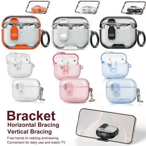 Funda con soporte de teléfono para Airpods Pro 3/Pro 2 /Pro 2025, funda protectora para AirPods 4, funda con llavero para Airpods Pro 3