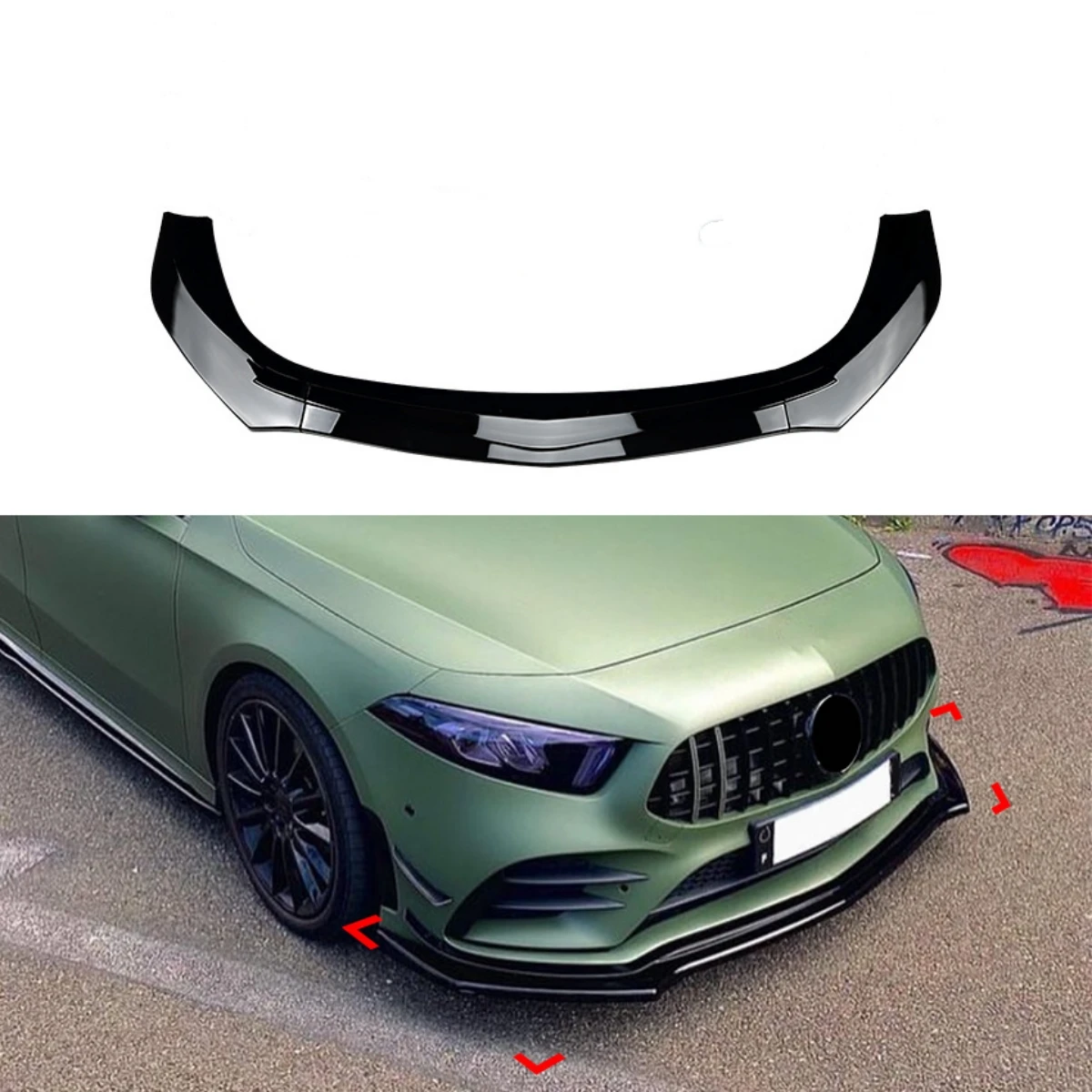 

For Mercedes-Benz A Class W177 A35 A45 AMG-Line 2018-2022 Front Bumper Diffuser Spoiler Body Kit 3Pcs Glossy Black Splitter