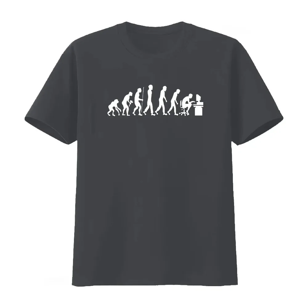 Evolution To Coder Silhouette Graphic Print Men T‑Shirt Humor Office Nerd Casual Short Sleeve Top