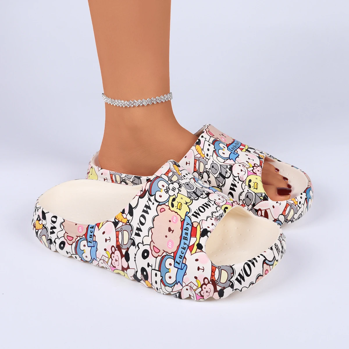 شباشب EVA للنساء، أحذية بنعل سميك، صنادل شاطئ مطبوعة، شباشب سحابية، صنادل منصة كاجوال أنيقة، شرائح منزلية، #1