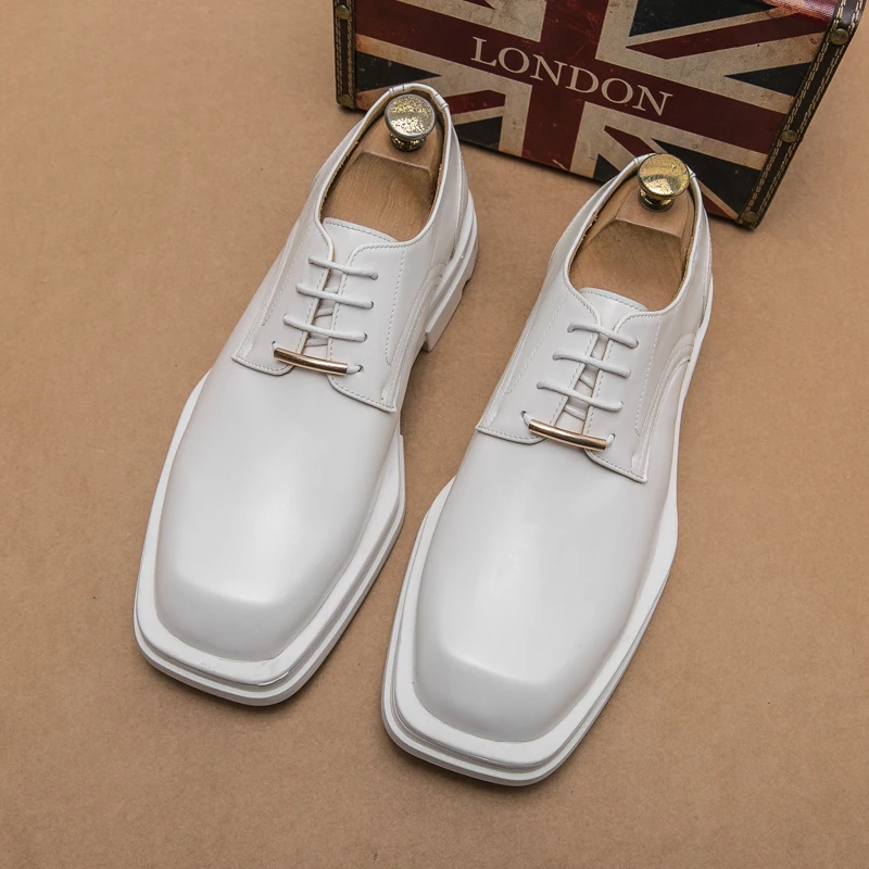 

White Gentlemen's Leather Shoes Luxury Brand Platform Oxford Shoes Men's Leather Shoes Soft Sole Comfortable Party Wedding Shoes