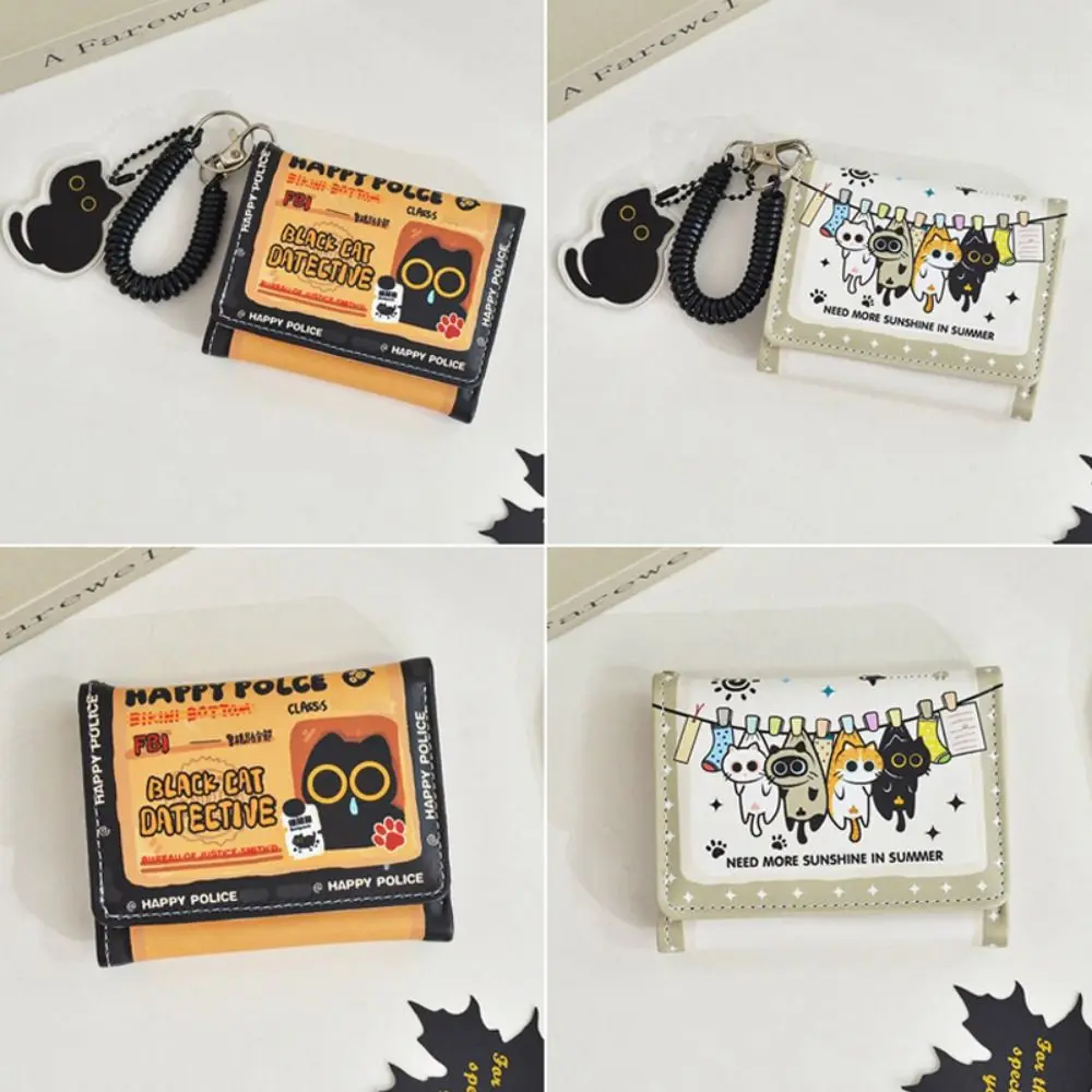 

Leather Cat Short Folding Wallet 5 Card Slots 1 Banknote Slots Credit Card Holder Portable 1 Photo Bits Money Purse Bag Gift