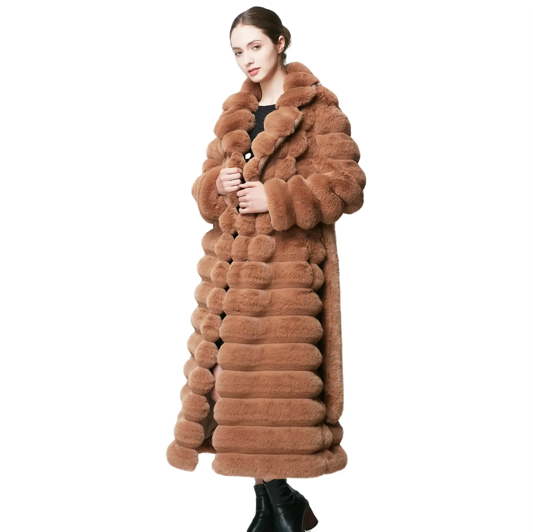 Hot Sale Custom Multi-color Winter Windproof Long Faux Woman Coat Chinchilla Fur Coat with Belt
